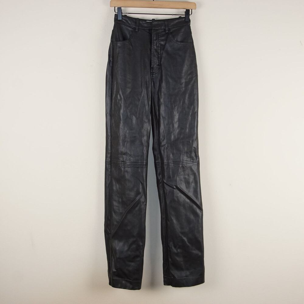 House of CB Inaya Vegan Black Leather Full Length Straight Leg Trousers Women XS